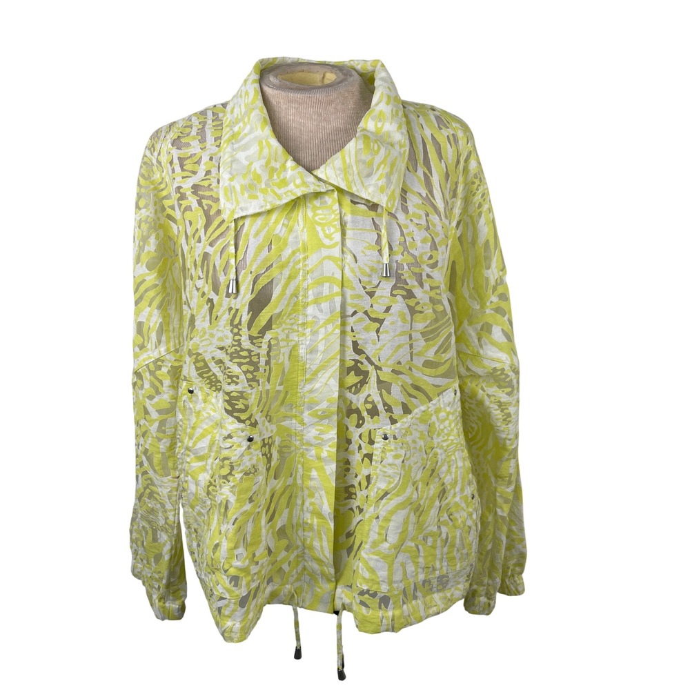 Chicos‎ Lime Green Abstract Burnout Zip Front Jacket Size 2 Large